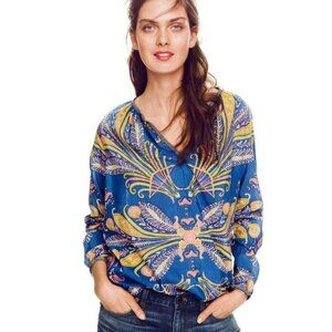 J.Crew Cotton Silk Feather Paisley Printed Blouse popover XS 0 2